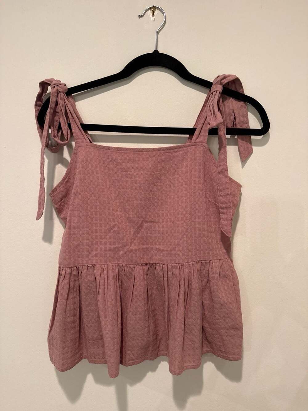 Madewell Rosalie Tie-Strap Peplum Top in Dusty Rose Mauve, Size S